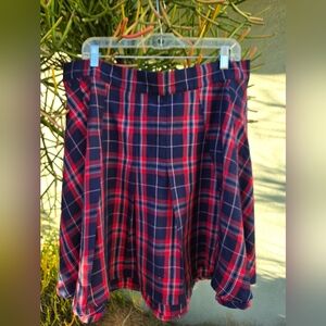 Plaid A-Line Skirt - Red and Blue